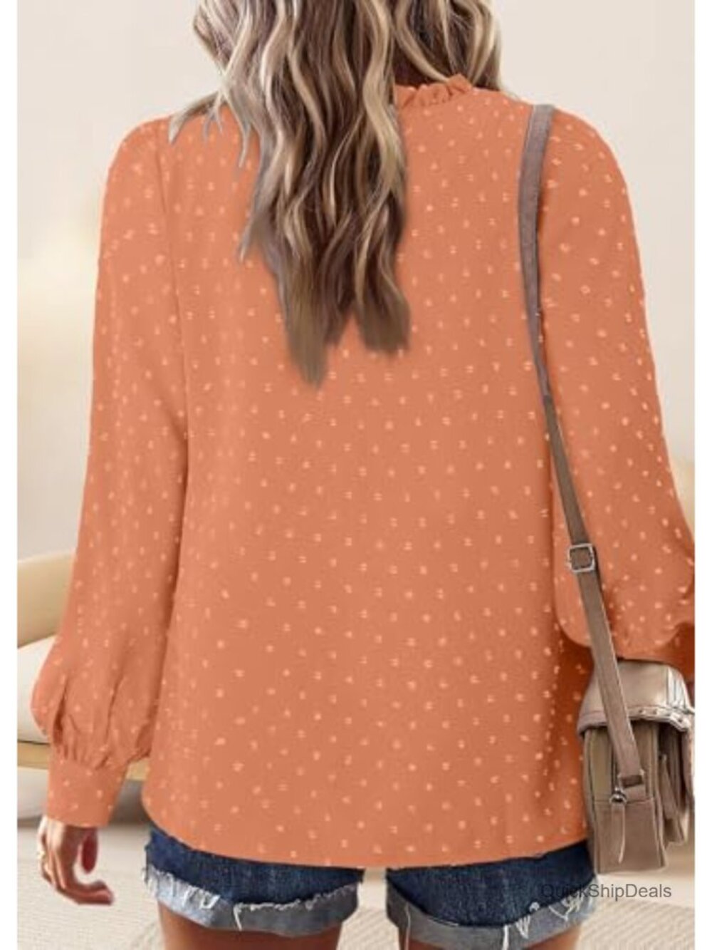 Boho Swiss Dot Long Sleeve V-Neck Blouse Flowy Casual Top - Picture 4 of 4